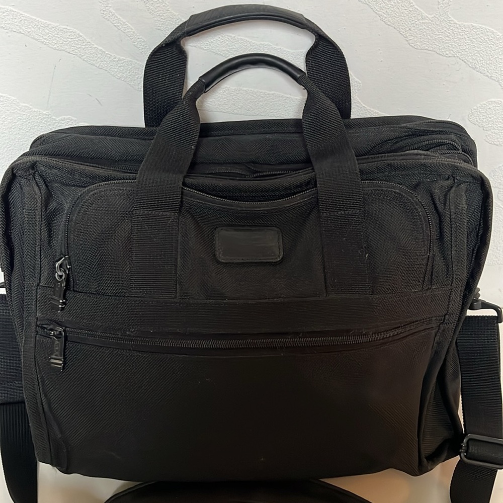 TUMI Men’s Black Ballistic Nylon Expandable Laptop Briefcase w/ Crossbody Strap